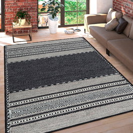 Conceptum Alfombra de Algodón 100% 80 x 50 cm Blanco, Gris y Negro